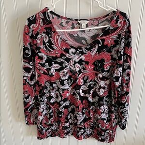 Cato EST. 1946 paisley blouse with a black, pink, and white pattern Size Medium